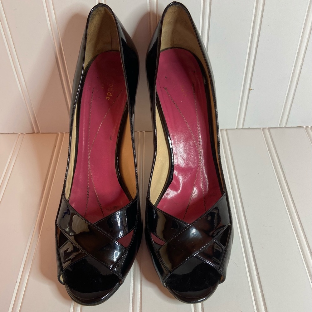 Kate Spade Gwennie Peep Toe Black Leather Pump